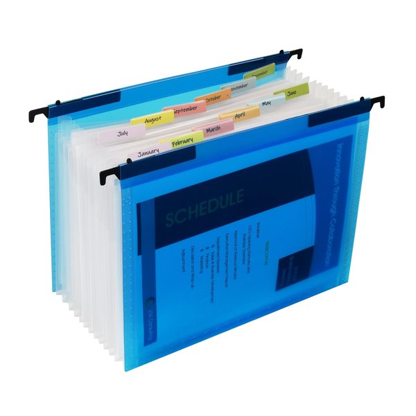 C-Line Products 13Pocket Expanding File with Hanging Tabs, Bright Blue, 12PK 58215-DS